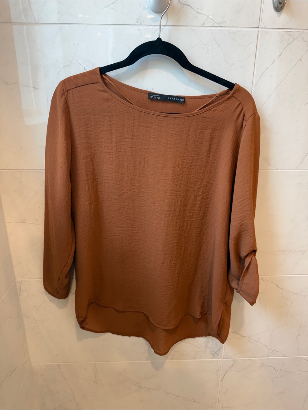 Zara Rust Brown Boatneck Blouse